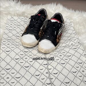 Zadig & Voltaire Black and White Sneakers with Leopard Print